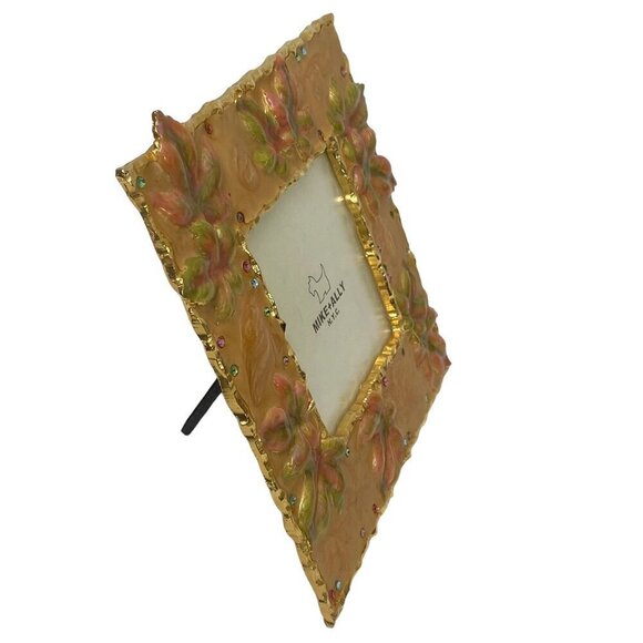 MIKE & ALLY Picture Frame Autumn Leaf Enamel Metal 3.5" Photo Yellow Orange - Picture 7 of 9